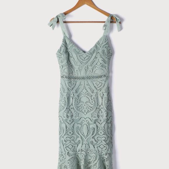 won your heart sage green lace tie-strap high-low midi dress Lulus Won Your Heart Sage Green Lace Tie-strap High-low Midi Dress